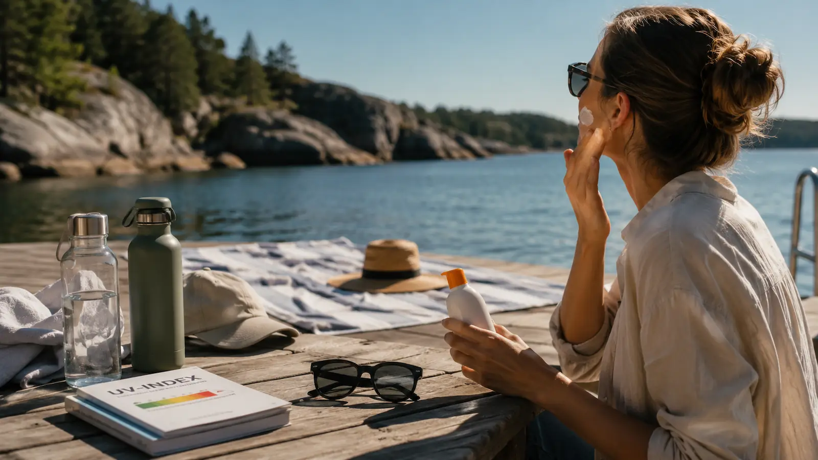 sunscreen uv index summer in scandinavian nature
